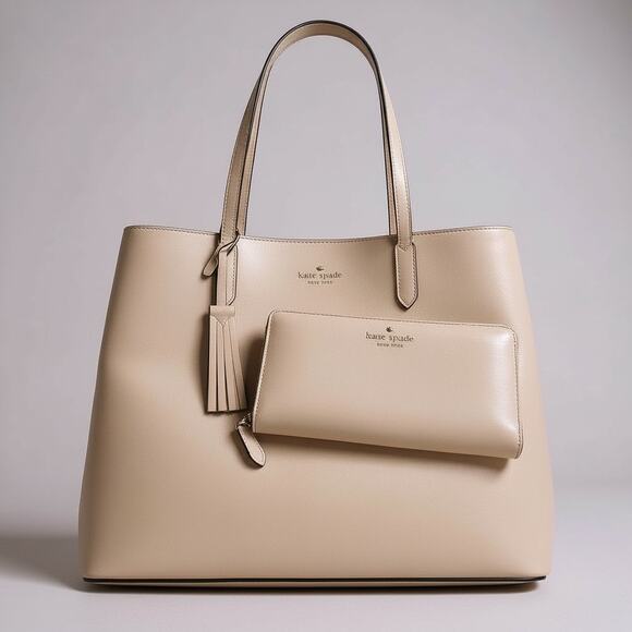 kate spade Handbags - Kate Spade Jana Saffiano Leather Large Tote Shoulder Bag & Wallet Pink Meringue